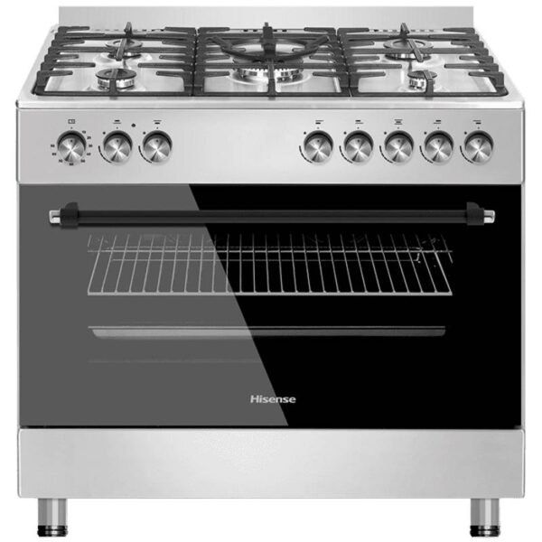 Hisense Cooker Free Standing 90x60cm 4 Gas Burners, 2 Electric Burner, Electric Oven, Glass Lid, Silver HF942GEES
