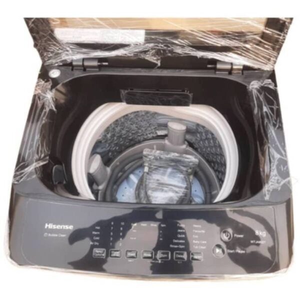 Hisense Washing Machine 8kg Fully Automatic, Top Load, Bubble Clean, Smart Fuzzy, Time Delay, Titanium Silver WTJA802T