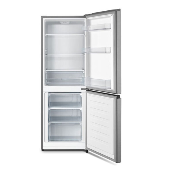 Hisense Refrigerator 223L Double Doors, Bottom Freezer, Defrost Cooling, Energy Class A, Recessed Handle, Tempered Glass, Reversible Door, Inox H310BIT