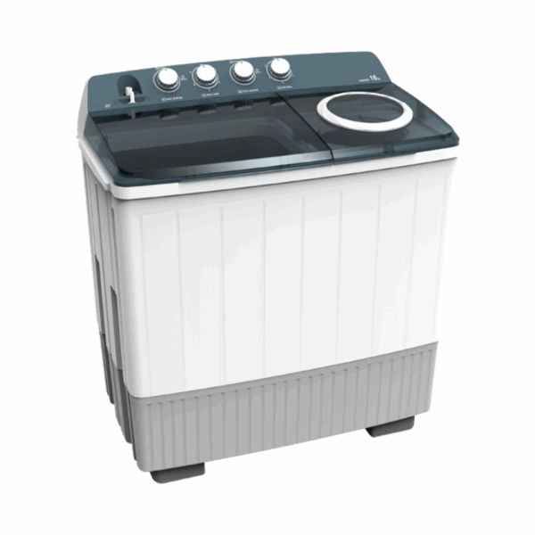 Hisense Washing Machine 16kg, Twin Tub, Manual Big Knobs, Transparent Lid, Lint and Drain Filter, Drain Pump, Stainless-Steel Tub, Crease-Resist, White WSDE161G
