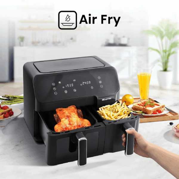 Hisense Dual Air Fryer 8.6L with LED Touch Control Panel, Two Cooking Basket 5.3L & 3.3L, Black H09AFBK2S5