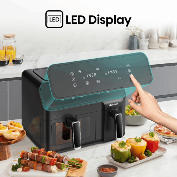 Hisense Dual Air Fryer 8.6L with LED Touch Control Panel, Two Cooking Basket 5.3L & 3.3L, Black H09AFBK2S5