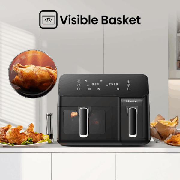 Hisense Dual Air Fryer 8.6L with LED Touch Control Panel, Two Cooking Basket 5.3L & 3.3L, Black H09AFBK2S5