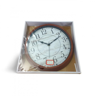 Generic High Quality Fashionable/Elegant Design Medium Size Battery Operated Round Shaped Analog Silent Quartz Wall Clock Brown Outer Rim