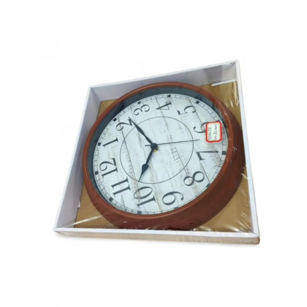 Generic High Quality Fashionable/Elegant Design Medium Size Battery Operated Round Shaped Analog Silent Quartz Wall Clock Brown Outer Rim