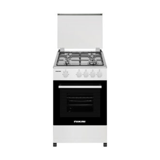 Nikai Cooker 50x50 Full Gas Oven Cooking Range 4 Gas Burner Glass Lid Pan Support Black Enamel 5 Knobs With 1 Tray + 1 Grid U2110N5