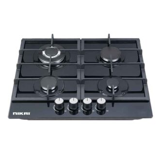 Nikai Gas Built In Hob Cast Iron Pan Support 4 Gas Burner with FFD Projector and Auto Ignition 58x50x12cm 8MM Tempered Glass NGH44G