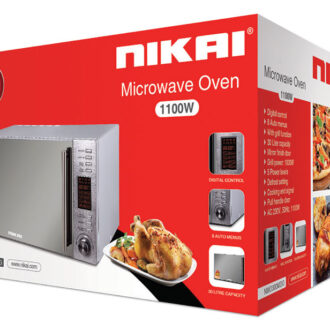 Nikai Microwave Oven 30L 1100W with Grill Digital Mirror Finish 10 Auto Cook Mode Child Lock DeFrost By Weight Kitchen Timer NMO300MDG