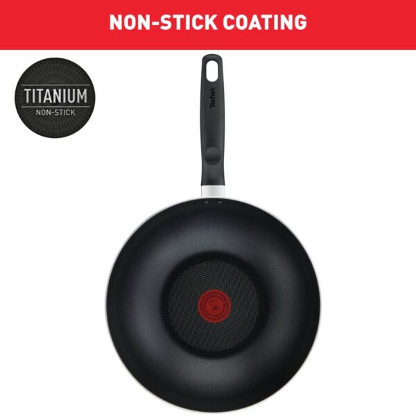 Tefal Super Cook Wok Pan 28cm + Lid Non Stick Thermo Signal 100% Safe Frying Pan Black Aluminium B4591684