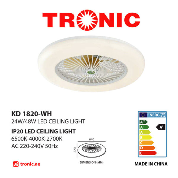 Tronic Ceiling 3 Colour Changeable (3 Shades) Light with Fan