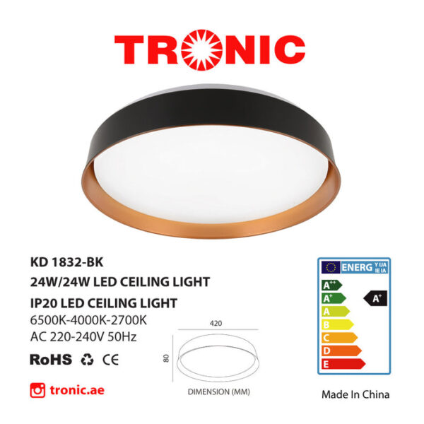 Tronic Black and Copper LED Colour Changeable (3 Shades) Ceiling Light
