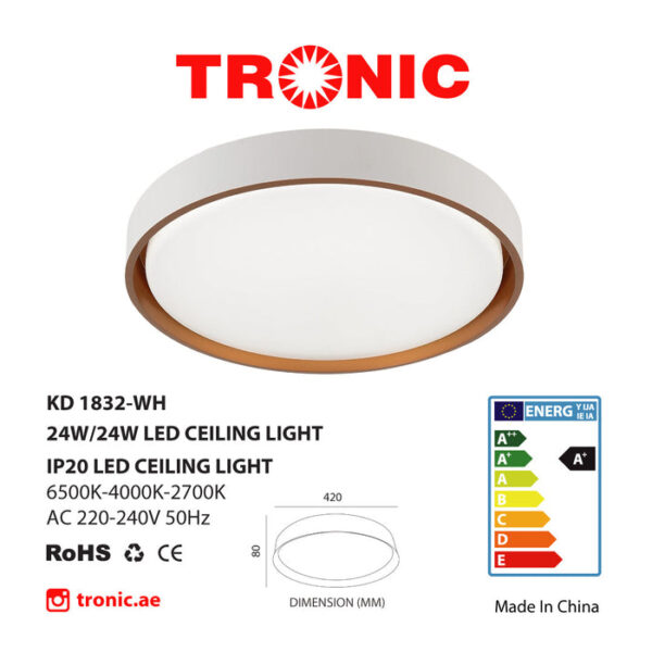 Tronic White and Gold Changeable (3 Shades) Ceiling Light