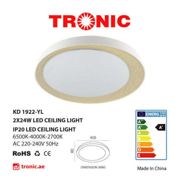 Tronic White With Yellow Half Moon LED Changeable (3 Shades) Ceiling light
