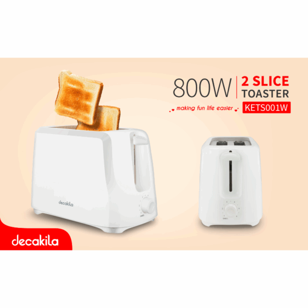 Decakila Toaster 2 Slice 700W Cord Storage Function 6-Setting Browning Control With Removable Crumbs Tray KETS001W