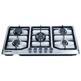 Nikai Gas Built In Hob 5 Burner Stainless Steel Cooktop With Full Safety Cast Iron Pan Support NGH5005N