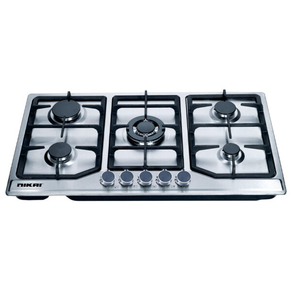 Nikai Gas Built In Hob 5 Burner Stainless Steel Cooktop With Full Safety Cast Iron Pan Support NGH5005N