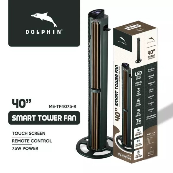 Dolphin Smart Tower Fan 40'' 75W LED Touch Screen Remote Control 3 Fan Modes ME-TF4075-R