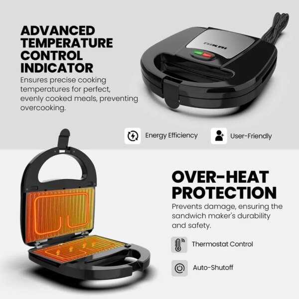 Nikai Sandwich Grill & Multi Snack Maker 750W 2 Slot Non-Stick 7-in-1 Interchangeable Plates for Grill Toaster Pancakes Cookies Waffles Donuts Cupcakes & Nutties Dishwasher Safe - NGT727D