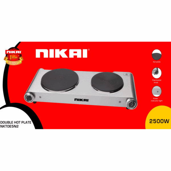 Nikai Double Hot Plate - Twin Cooktop 2500W Power Adjustable Thermostat Overheat Pro