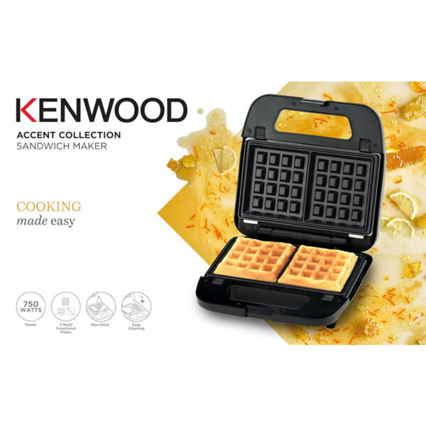 Kenwood Sandwich Maker 3 In 1 Sandwich Grill/Griddle Waffle 3 Sets of Non Stick Multifunctional Plates for Grilling Toasted Sandwiches and Waffles SMM02.000SI