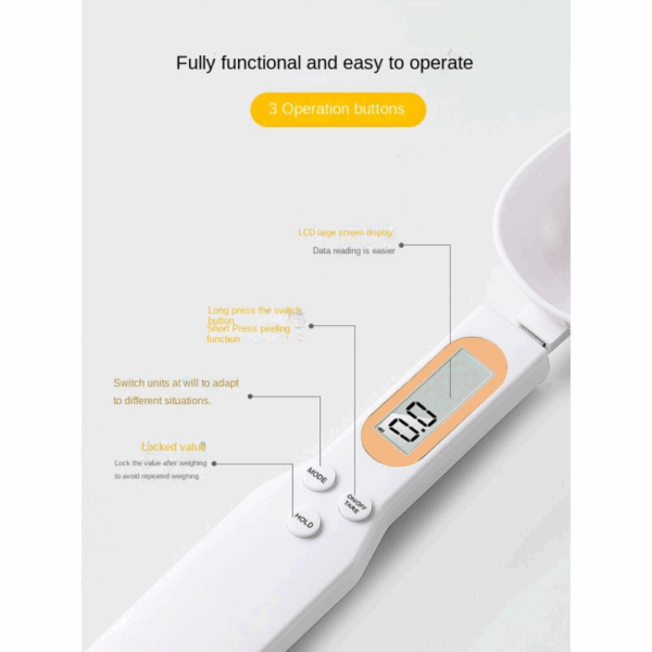 Electronic Digital Kitchen Measuring Spoon Scale 500g/0.1g Used for Milk Tea Flour Spices and Seasoning with LCD Display White