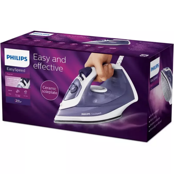 Philips Steam Iron Easy Speed 2000W 220ml, Steam Boost up to 100g, Calc Clean Slider, Ceramic Soleplate, Drip Stop GC1752