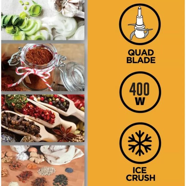 Kenwood Chopper 400W Electric Food Chopper With 500Ml Bowl Dual Speed Stainless Steel Quad Blade Rubber Lid Ice Crush Function CHP40.000BK