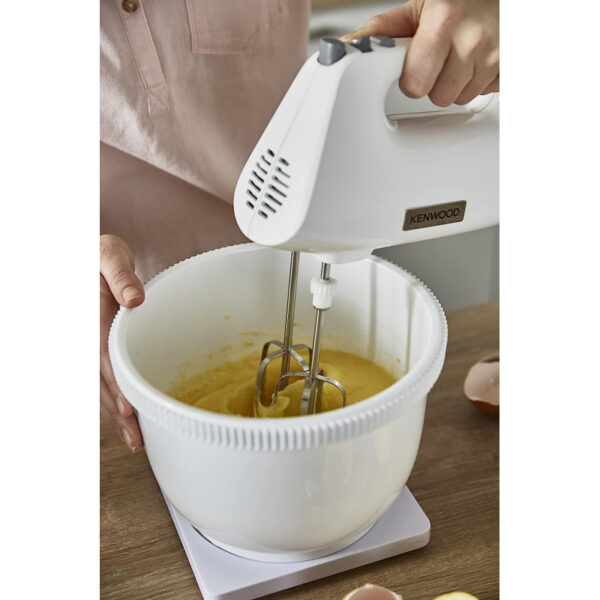 Kenwood Stand Mixer Hand Mixer (Electric Whisk) 450W with 3.4L Rotary Bowl 5 Speeds + Turbo Button Twin Stainless Steel Kneader and Beater for Mixing Whipping Whisking Kneading HMP32.A0WH
