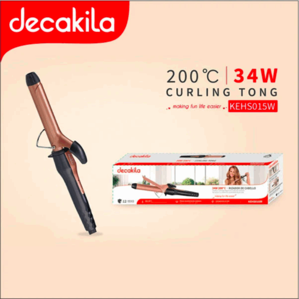 Decakila Curling Iron Tong 34W Ceramic 200℃ Ceramic Coating Plates Top temperature 200℃ On-off Switch KEHS015W