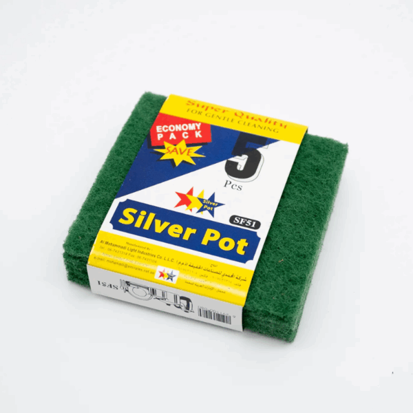 Silver Pot Scouring Pad 130x135mm Green 5pcs x 75 Pack (Pack of 360)