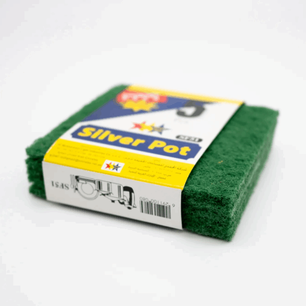 Silver Pot Scouring Pad 130x135mm Green 5pcs x 75 Pack (Pack of 360)