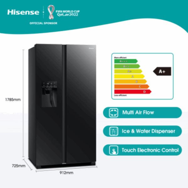 Hisense Refrigerator 535L Side By Side Door, Water Dispenser & Ice Maker with Inverter Technology H700SMI-IDL