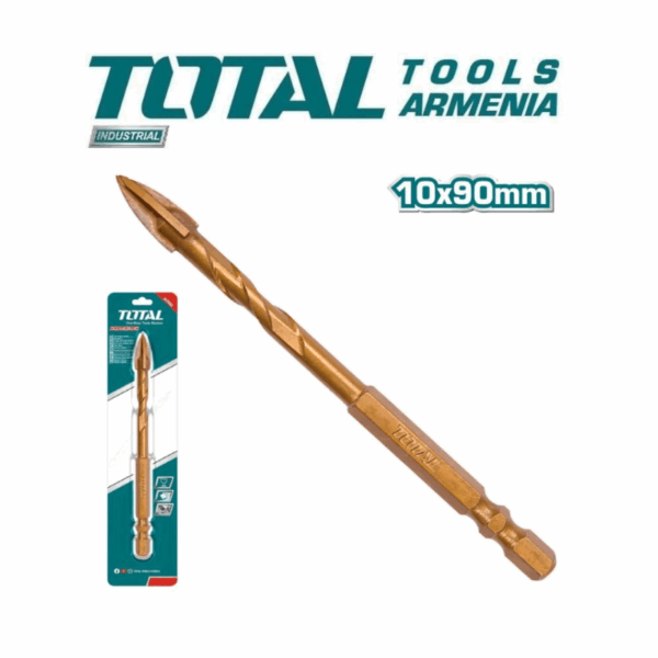 Total Drill Bit for Glass & Tile Cross Tool Head 10 x 85mm Titanium Plated TACG201012