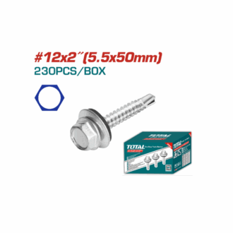 Total Self Drilling Hex Screw with Rubber Washer, Zinc Plated 12x2" (5.5x50mm) 230pcs THWHD1221