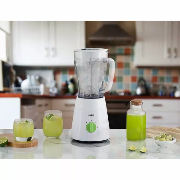 Braun Blender 1.5L 500w PowerBlend Triangular Plastic Jug, 2 Speed, Ice Crushing Function, Stainless Steel Blades JB0115WH