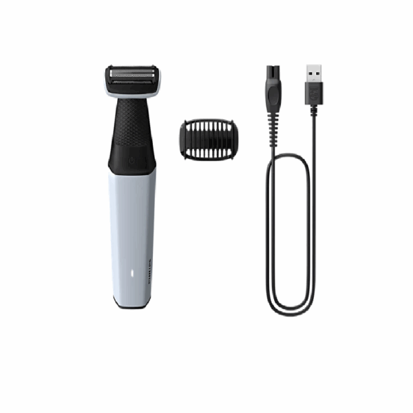 Philips Cordless Bodygroom & Intimate Areas Trimmer, Clinically Tested for Sensitive Skin, 40 min Runtime, Bi-directional Trimmer and 3mm Comb Series 3000 BG3007