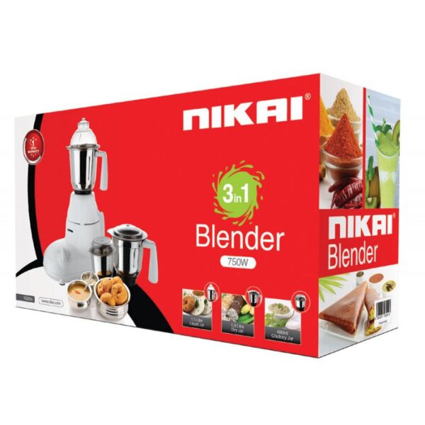 Nikai Blender 750w 3 in 1 Stainless Steel Durable ABS Body 18000RPM Powerful Turbo Motor With Pulse Function NB894
