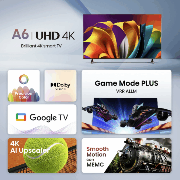 Hisense 65" LED UHD 4K Smart TV with Dolby Vision, 4K AI Upscaler, Game Mode PLUS, Voice Control, Precision Colou, VIDAA 65A6N