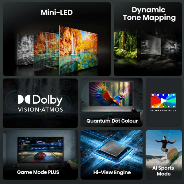 Hisense 85" Mini-LED QLED UHD 4K Smart TV with Quantum Dot Color, Dolby Vision & Atmos, HDR 10+, Voice Control, Google TV 85U6N-PRO