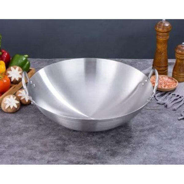 Nadstar Aluminium Karai 15.75" No8 Heavy Base Aluminum Kadai Deep Frying Kadai with Handle for Kitchen