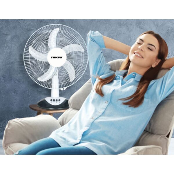 Nikai Table Fan 16" 41W High Performance Copper Motor Wide Angle Horizontal Oscillation 5 Leaf “AS” Transparent Blades NTF1638T1