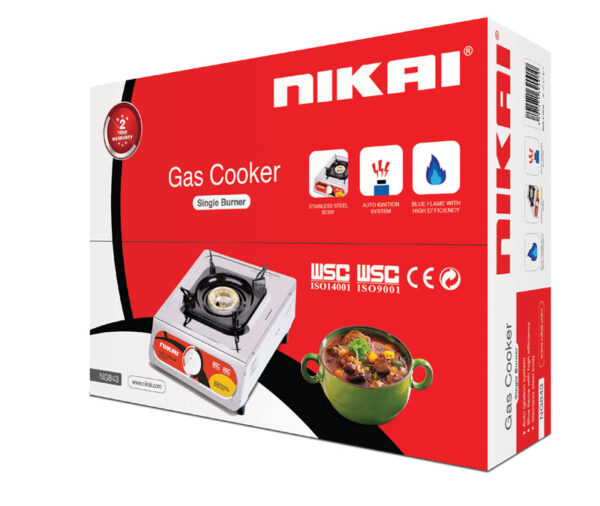 Nikai Gas Cooker 1 Burner Stainless Steel Blue Flame with High Efficiency Stainless Steel Body Full Safety Features NG843