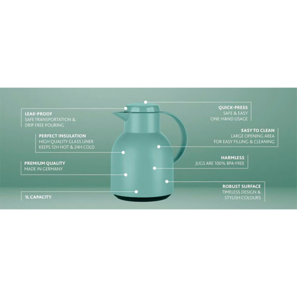 Tefal Samba Jug 1 Liter Green Isothermal Jug Translucent Vacuum Flask Plastic-Polypropylenex (PP) Glass Liner F4010210