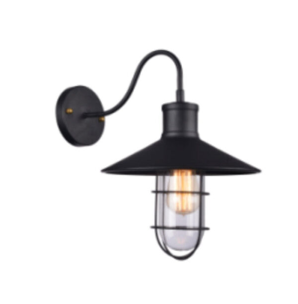 Tronic Black Vintage Wall Light with Black Wire Cage
