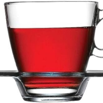 Pasabahce Aqua Cup Saucer 215ml 6pcs Round Shape and Dishwasher Safe 95040