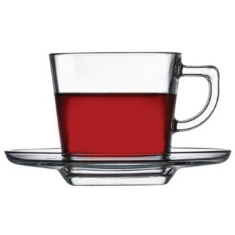 Pasabahce Carre Cup Saucer 215ml 6pcs Round Shape and Dishwasher Safe 95307