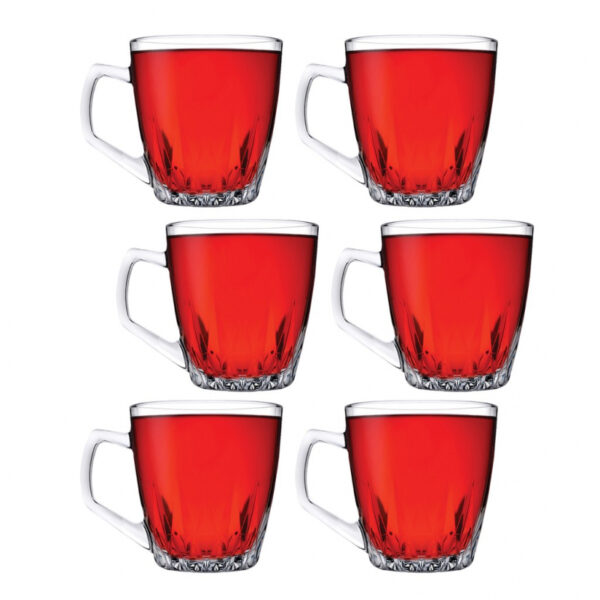 Pasabahce Safir Mugs 250ml 6pcs Crystal Look, Refined Design, Dishwasher Safe 55713