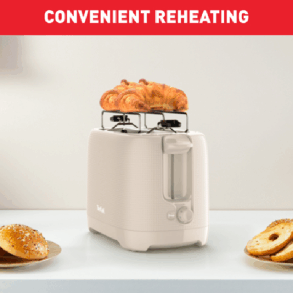 Tefal Morning 2 Slot Toaster 850W with Bun Warmer 7 Browning Levels Stop Function Plastic Body TT2M1B27