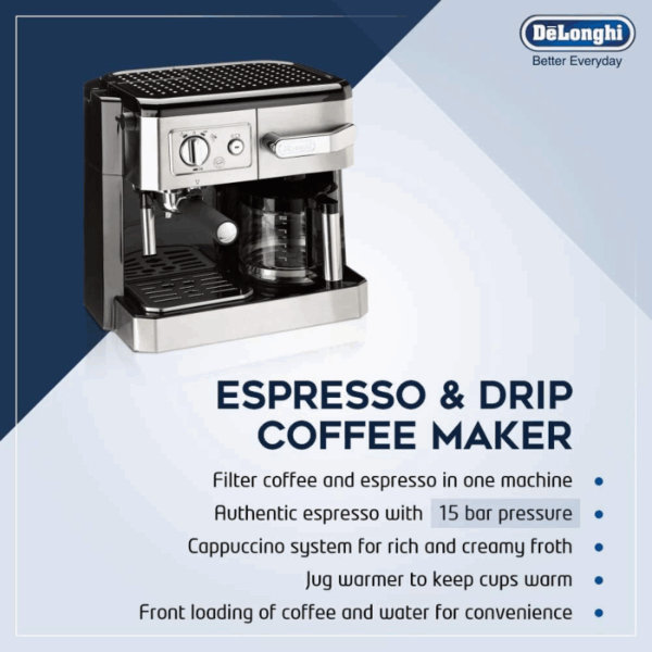 DeLonghi Combi Coffee Maker 1750W Combi Espresso & Filter Coffee Maker BCO420