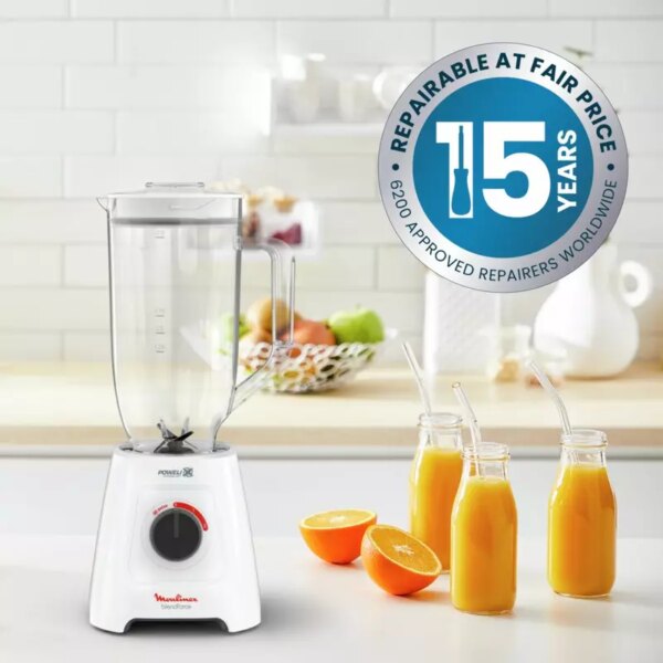 Moulinex Blender 600W BlendForce XXL Jar 2.8 L Blender Smoothie Maker Mixer 2 Attachments 2.8L XXL Plastic Jar 6 Powelix Blades Ice Crush 2 Speeds LM458127